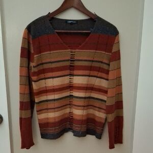 Cerruti Jeans Multicolor Striped V-Neck Wool Blend Sweater_1